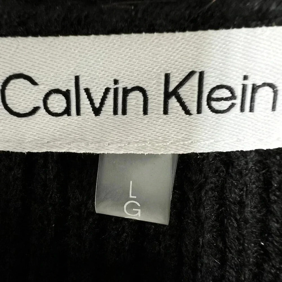 Calvin Klein Womens L Black Fuzzy Textured Knit Sweater Soft Faux Fur Crew Neck - Picture 13 of 16